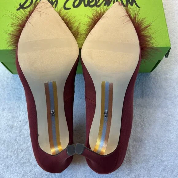 Sam Edelman Hazel Plush Red Silk Pump Stiletto Feather Women SZ 9 New in Box - Picture 5 of 10